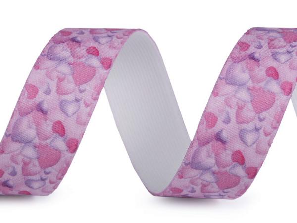 Gummiband mit Aufdruck 25mm Herzen in Rosa